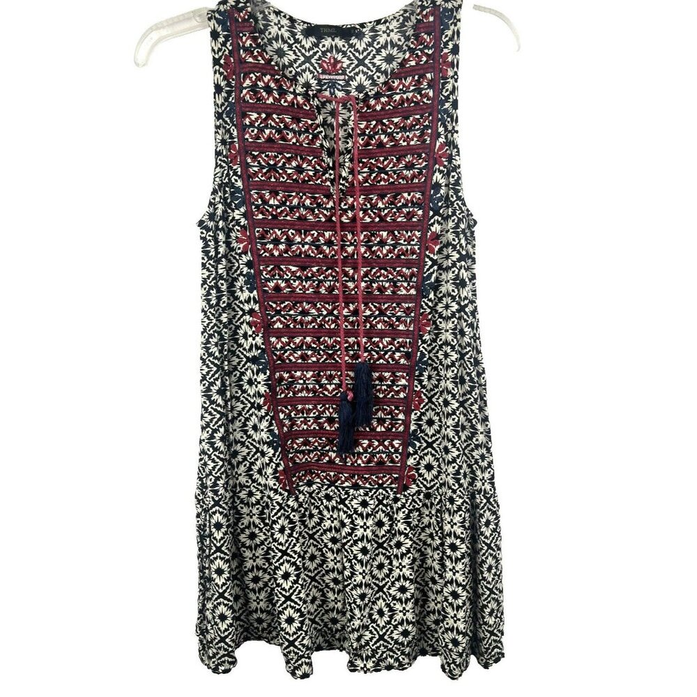 THML‎ Anthropologie Dress S Black Blue Red Ruffle Embroidered Sleeveless Boho